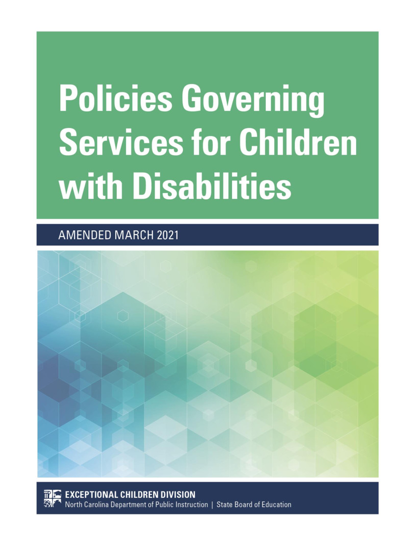 Cover page of the NC Policies Governing Services for Children with Disabilities