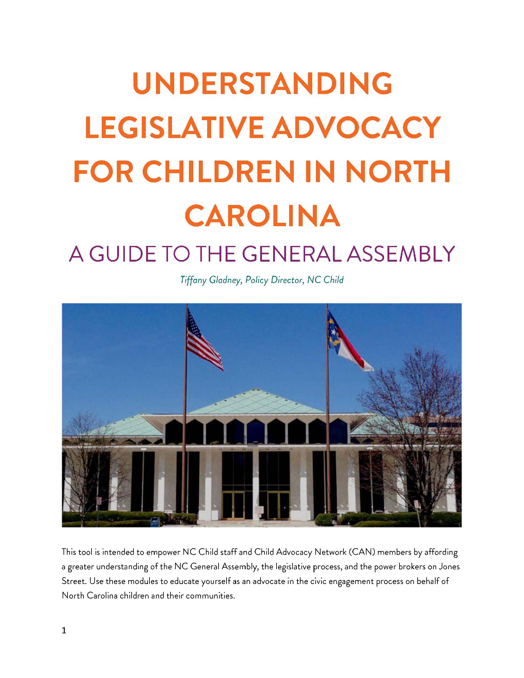 image of guide featuring a photo of the NC general assembly office building