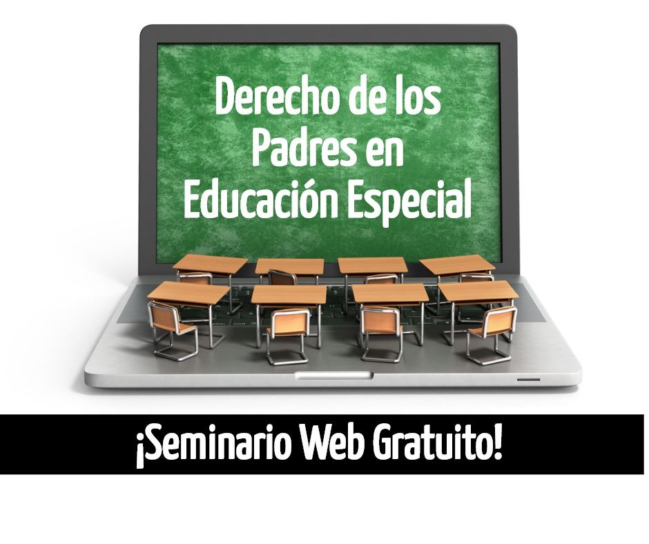 Computer screen with student desks in front of it that says derecho de los Padres en Educacion Especial