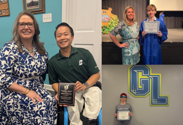 Pictures of three high school seniors receiving their award