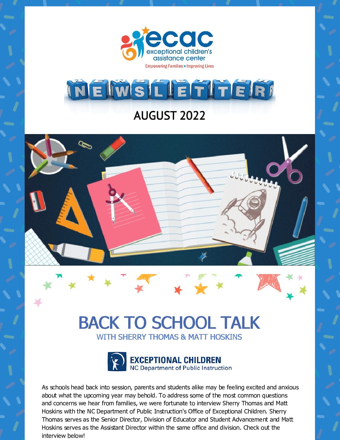 Check out ECAC’s Back to School Newsletter!