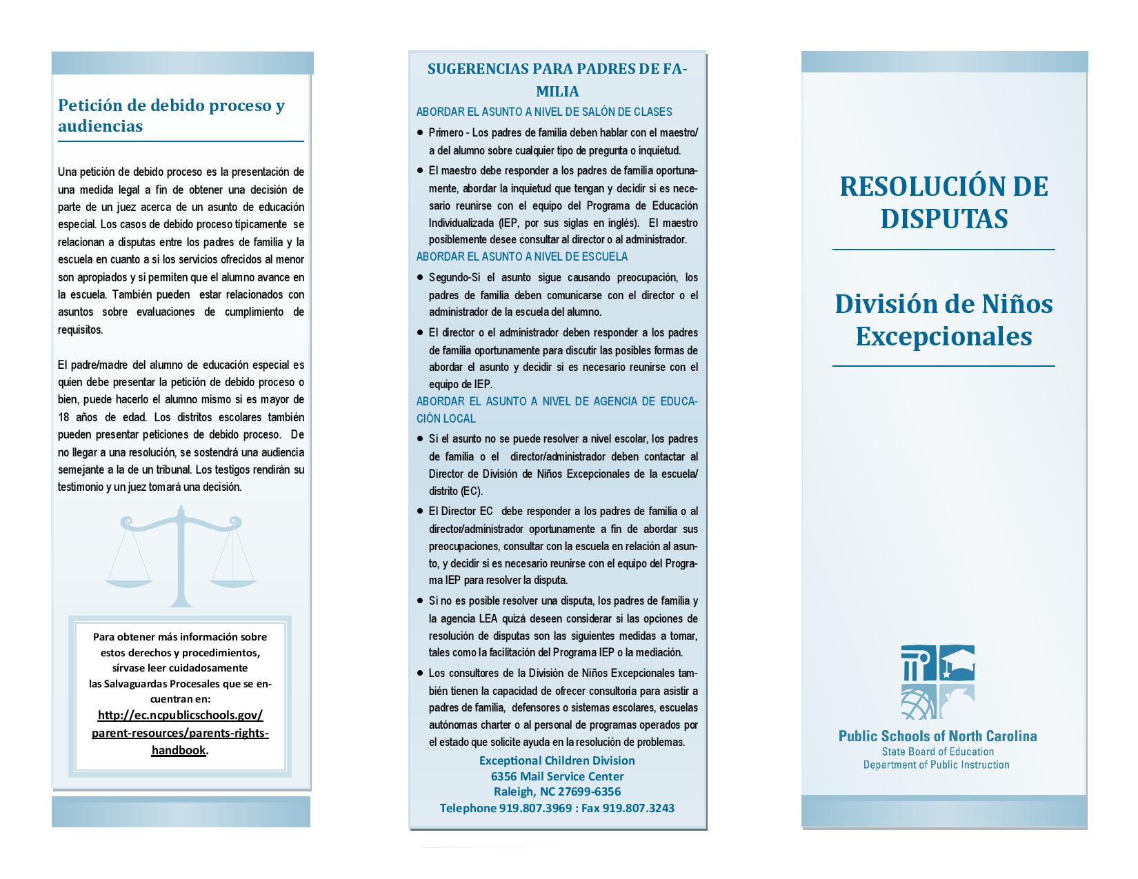 imagen del folleto de resolución de conflictos en español