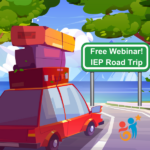 Car on the road with a sign for the free webinar - IEP Road Trip