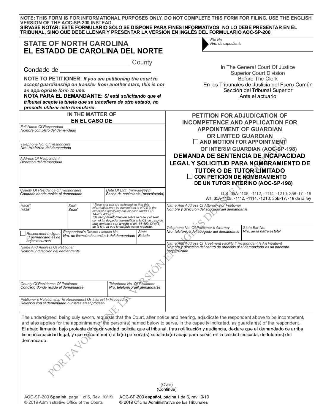 Demanda De Sentencia De Incapacidad Legal Y Solicitud Para Nombramiento De Tutor O De Tutor Limitado