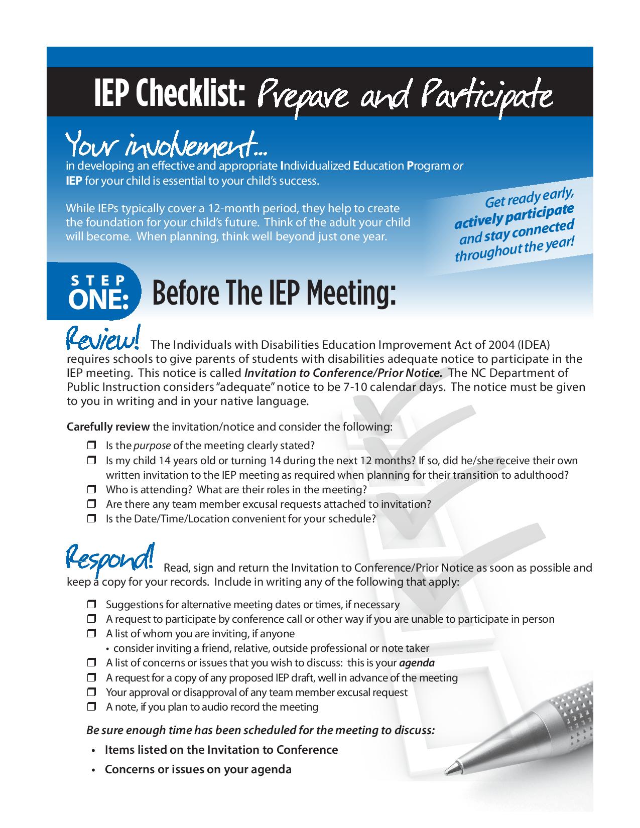 IEP Checklist Exceptional Children's Assistance Center (ECAC)