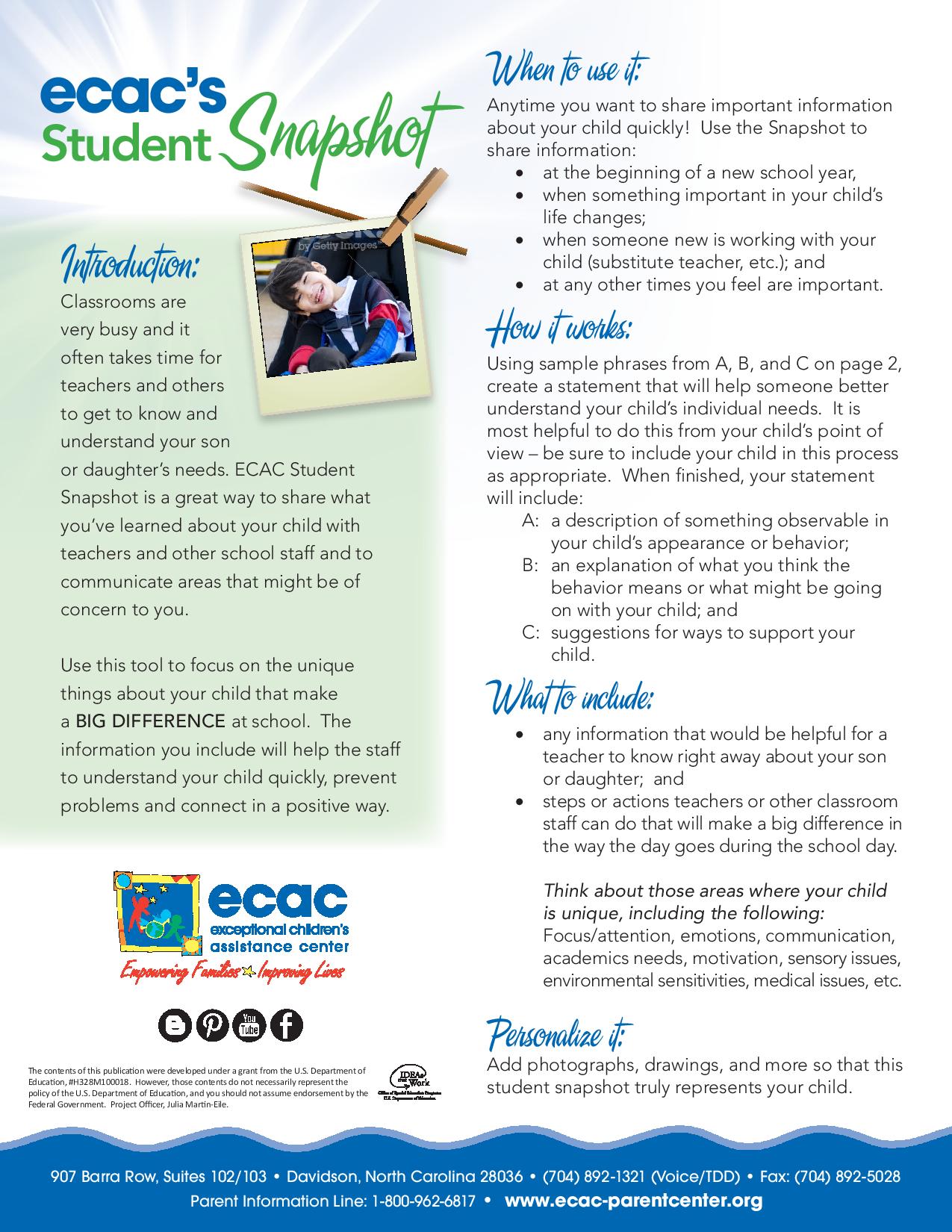 image of Student Snapshot document