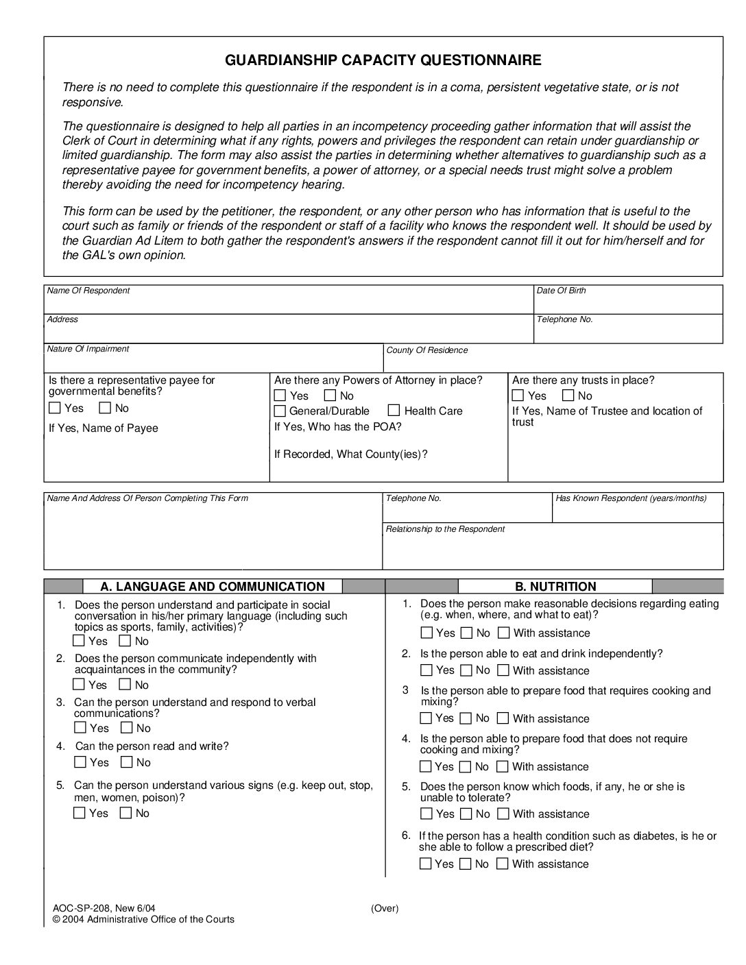 Guardianship Capacity Questionnaire