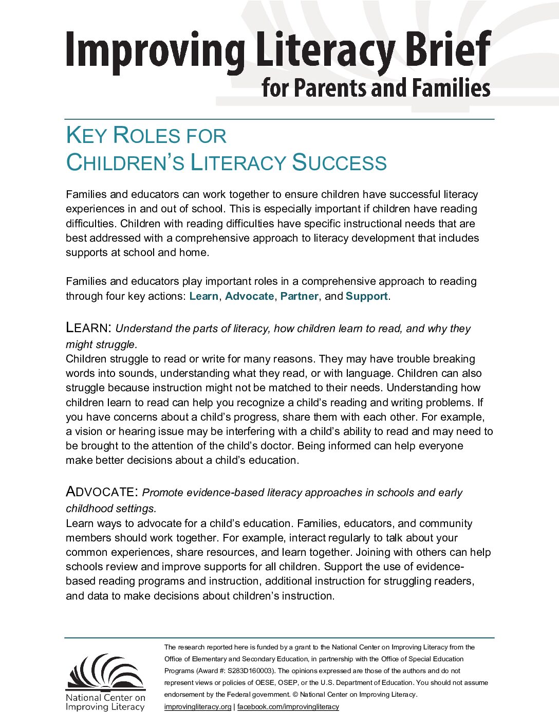 Key Roles for Children's Literacy Success