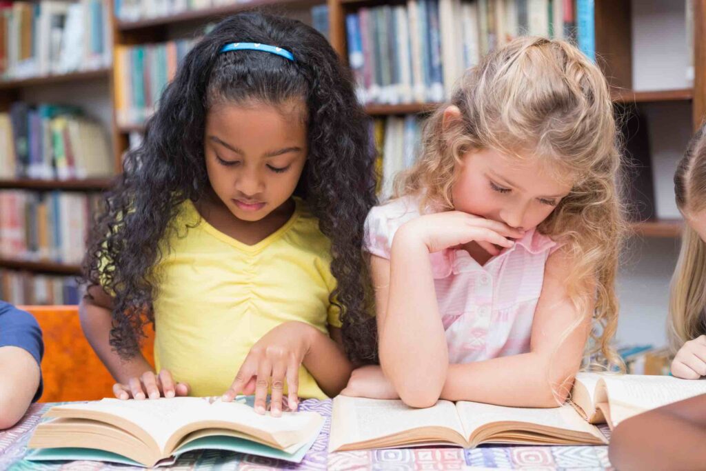 two young female students, reading