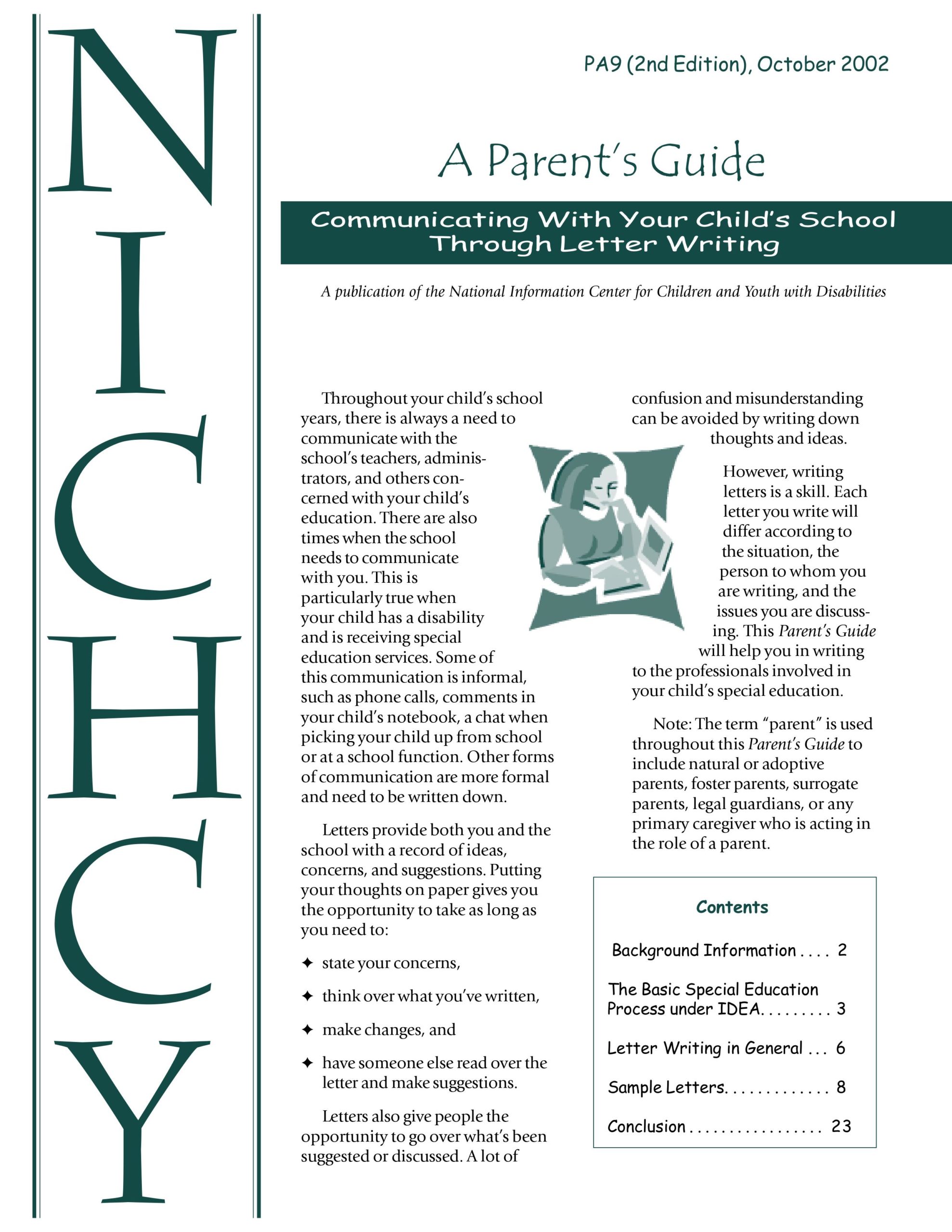 Image of NICHY Parent's Guide to Communicating With Your Child's School Through Letter Writing first page