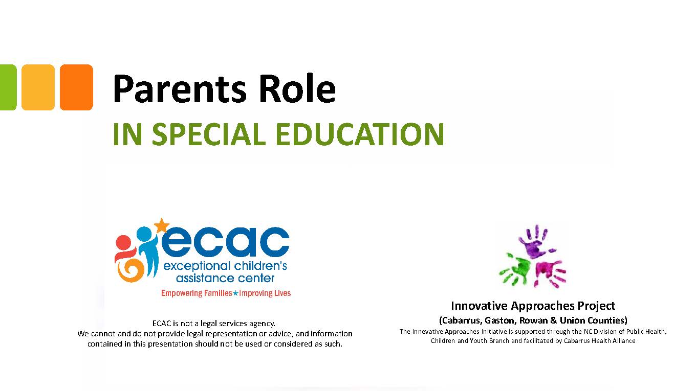 Title slide of Parent's role in the IEP process