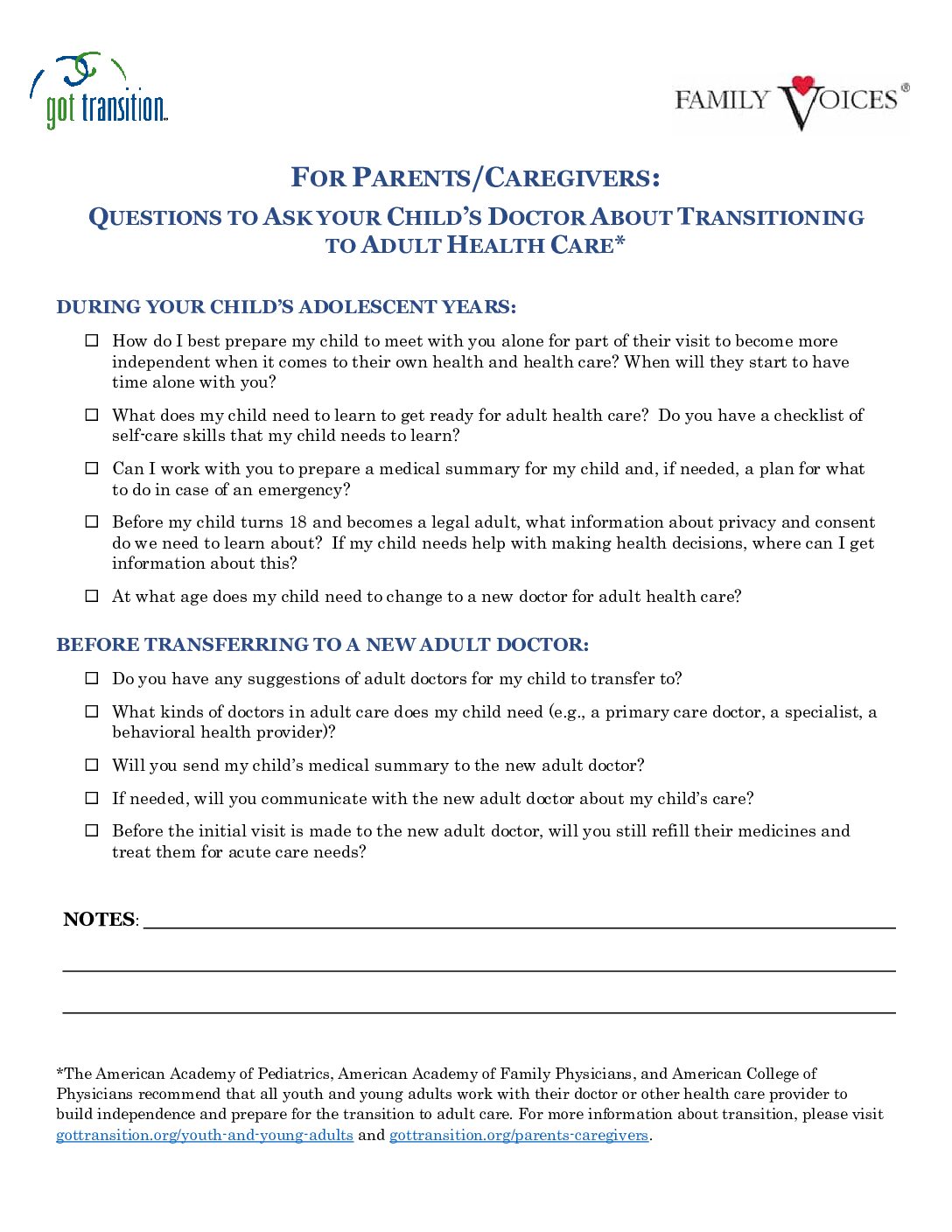 Qs to Ask Your Dr - Parent Version