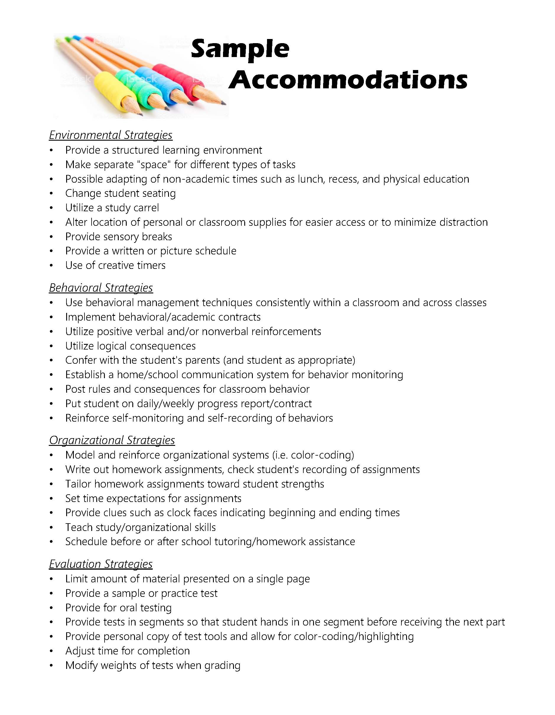 Sample Accommodations