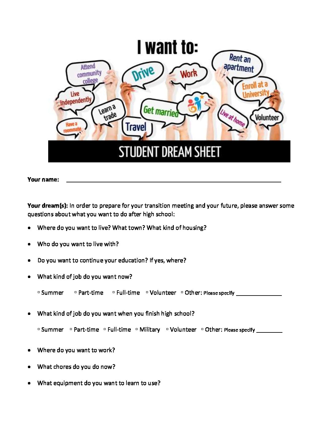 Student Dream Sheet