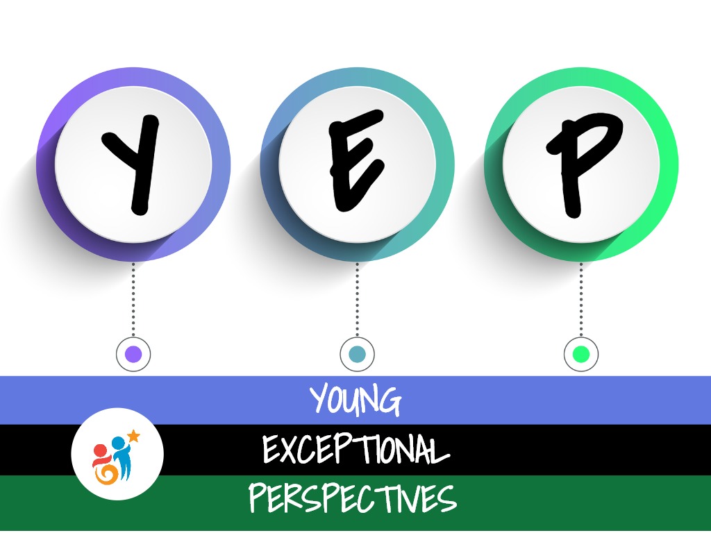 Design mit Kreisen, die YEP Young Exceptional Perspectives buchstabieren