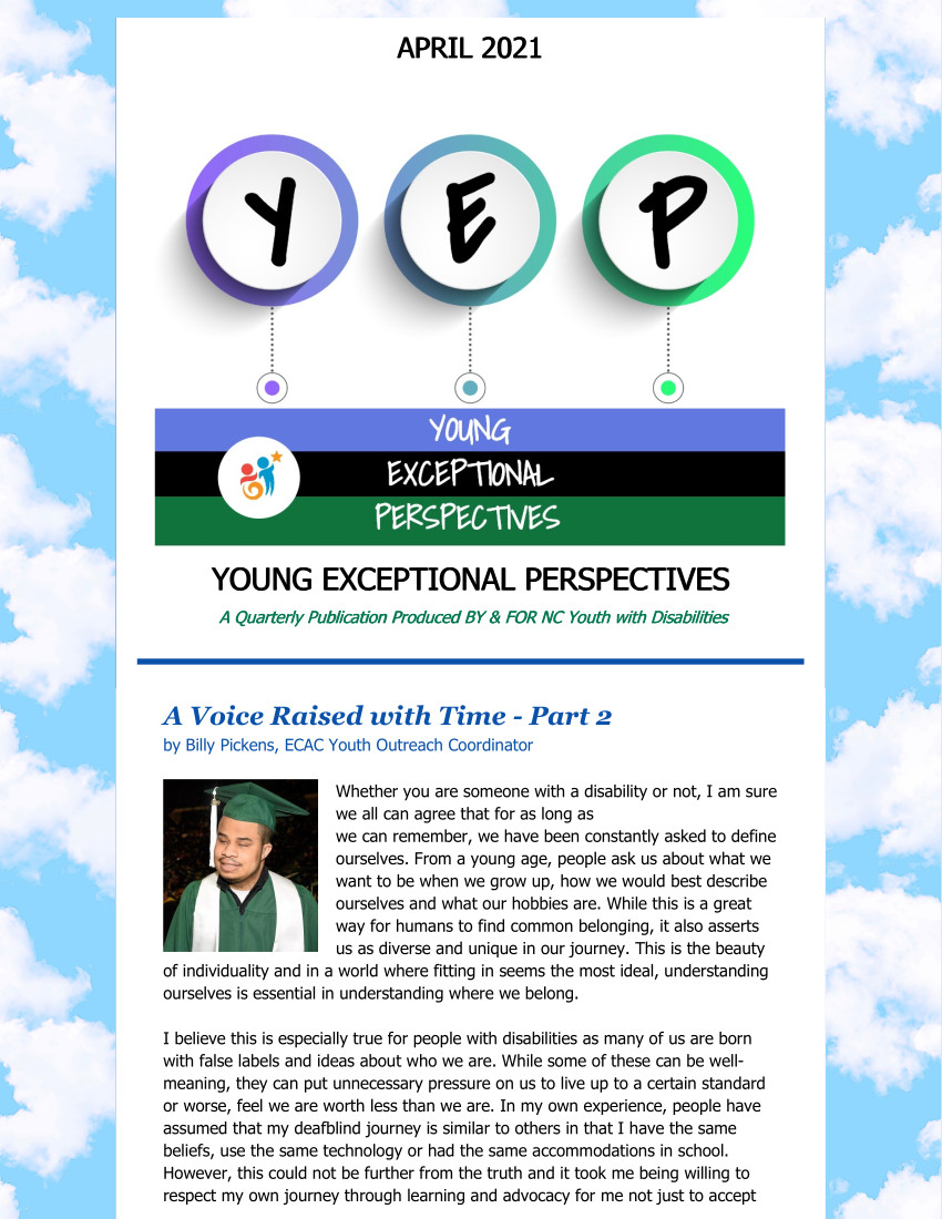 First page of YEP April 2021 Newsletter