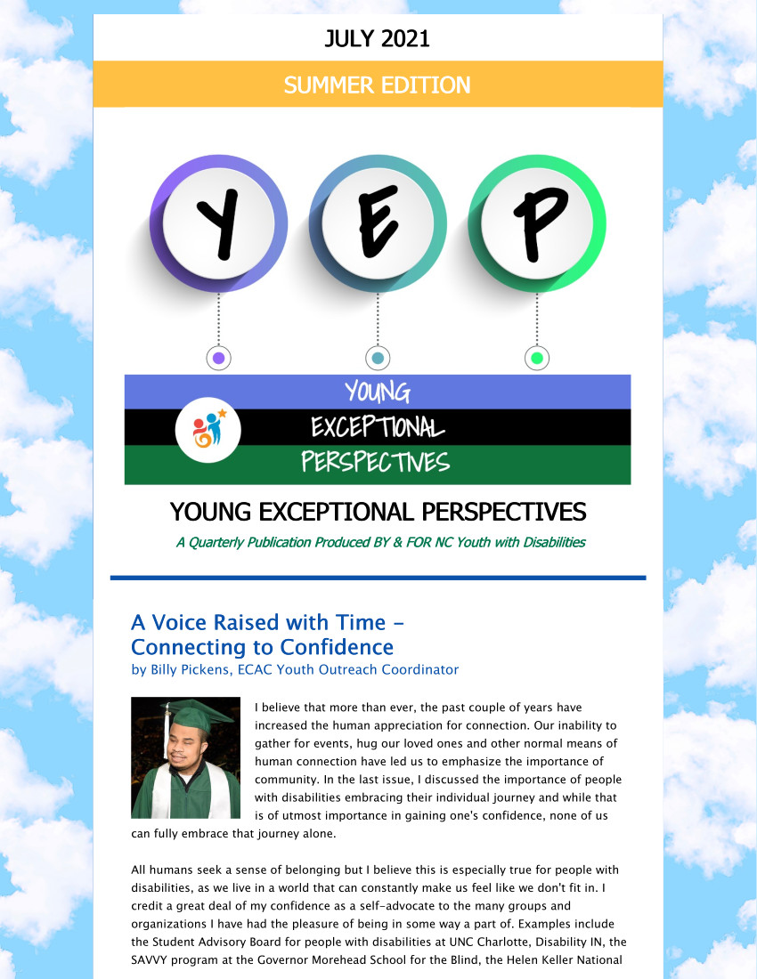 First page of YEP July 2021 newsletter