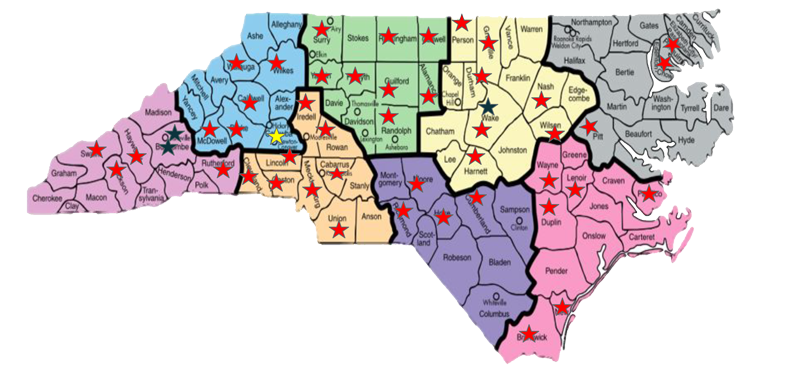 Mapa de delegados de dislexia de Carolina del Norte