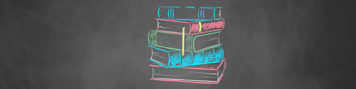 chalk sketch of books on chalkboard