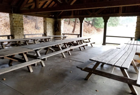 empty park picnic tables