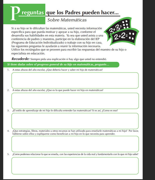 Miniaturansicht der Ressource - Fragen, die Eltern zum Thema Mathematik stellen können - Spanisch