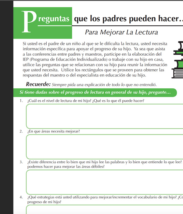 Recursos en miniatura - Preguntas que los padres pueden hacer sobre la lectura - Español