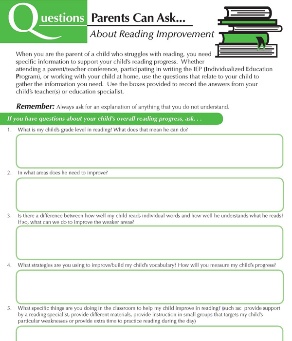 Resource thumbnail - Questions parents can ask - reading