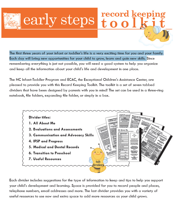 Image of early steps record keeping toolkoit