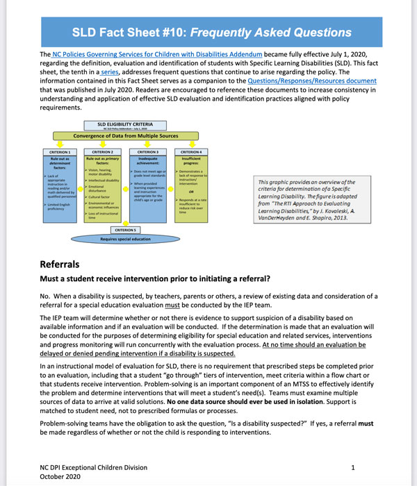 NCDPI EC Specific Learning Disability - Fact Sheet #10 - FAQ - Exceptional Children's Assistance NCDPI EC Specific Learning Disability - Fact Sheet #10 - FAQ - Exceptional Children's Assistance