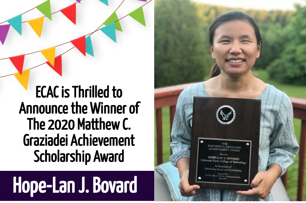 ECAC is thrilled to announce the winner of the 2020 Matthew C. Graziadei Achievement Scholarship Award: Hope-Lan J. Bovard