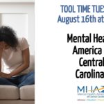 Image d'une femme avec la tête baissée et les mots "Mental Health America of Central Carolinas".