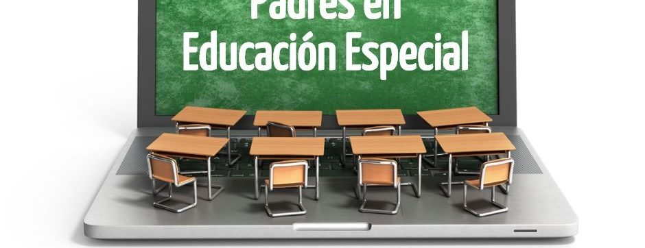 Computer screen with student desks in front of it that says derecho de los Padres en Educacion Especial