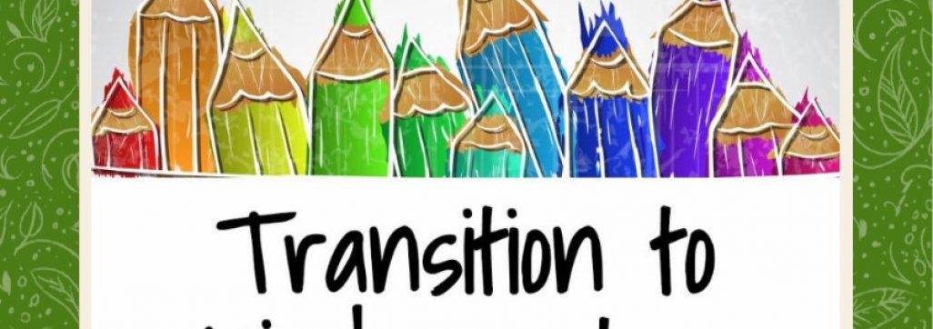 drawing of colored pencils with a banner that reads "transition to kindergarten" over the drawing.