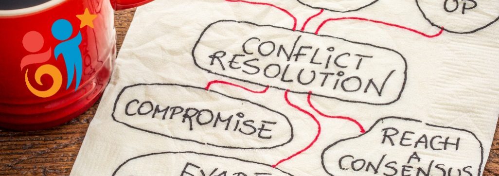 image of a coffee mug and napkins with the words conflict resolution