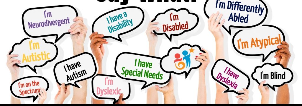 Various thoughts bubbles with thest that reads Say What? Youth Perspectives on Person First Language