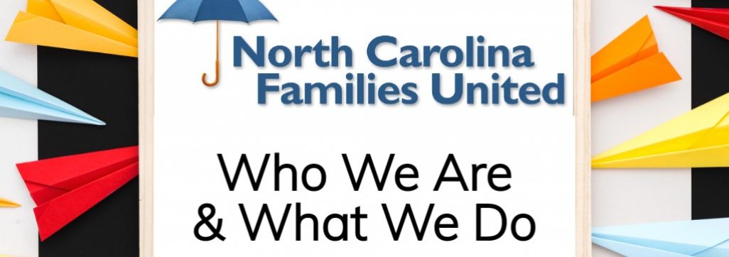 colorful paper airplanes surrounding NC Families United logo
