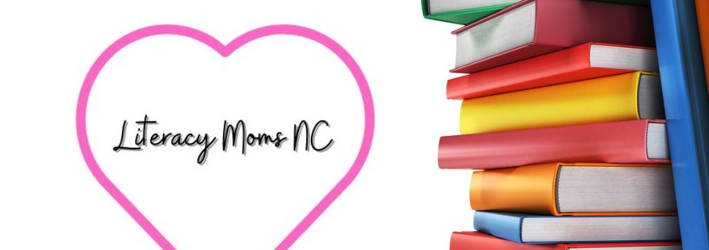 stack of books wiht the Literacy Moms NC logo