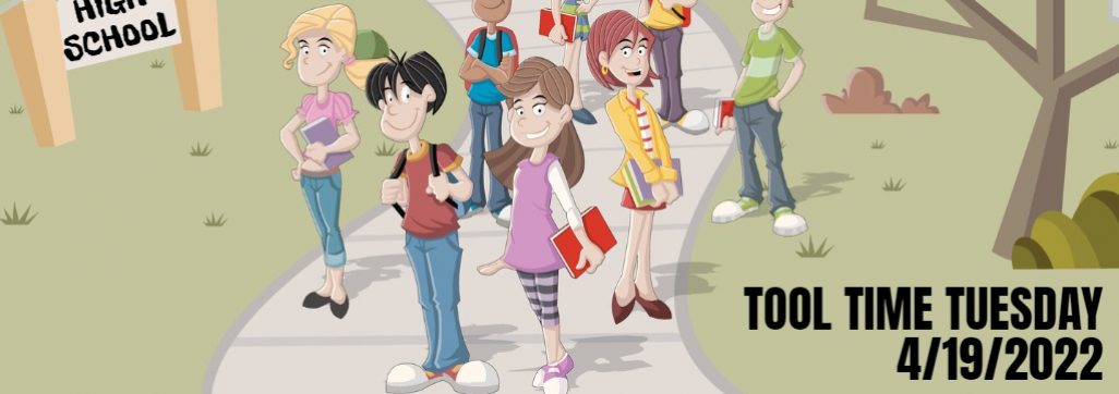 teenage students in front of a school building